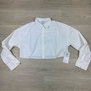 Athleta White Cropped Button-Up Shirt